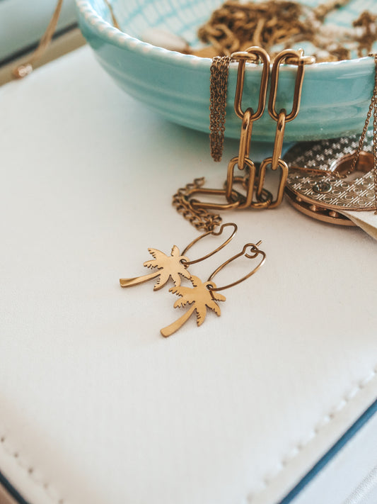 Coconut Tree Gold Hoop Earrings