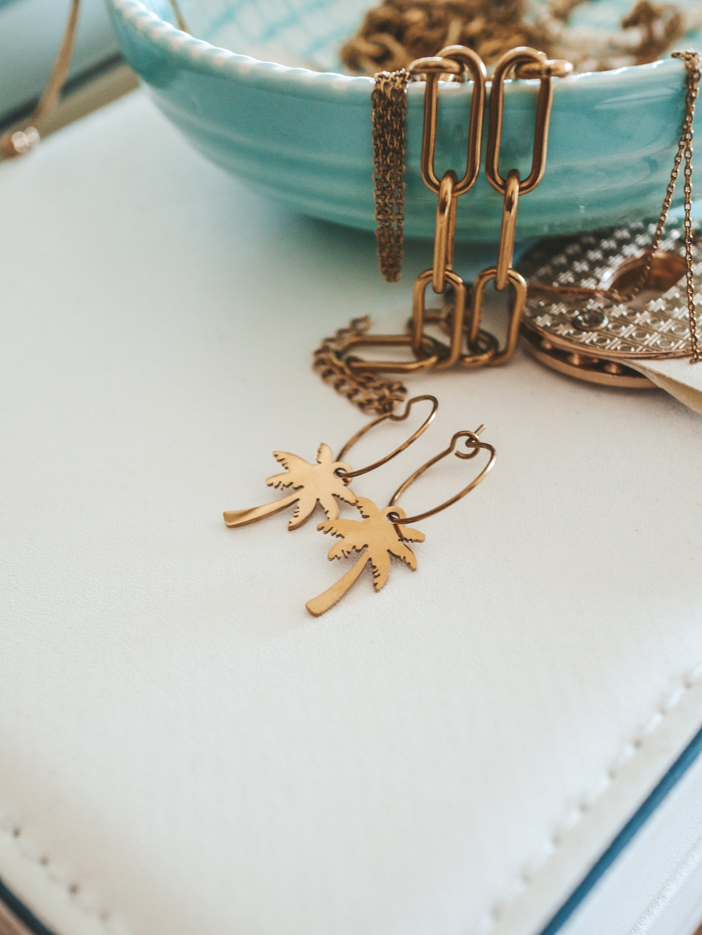 Coconut Tree Gold Hoop Earrings