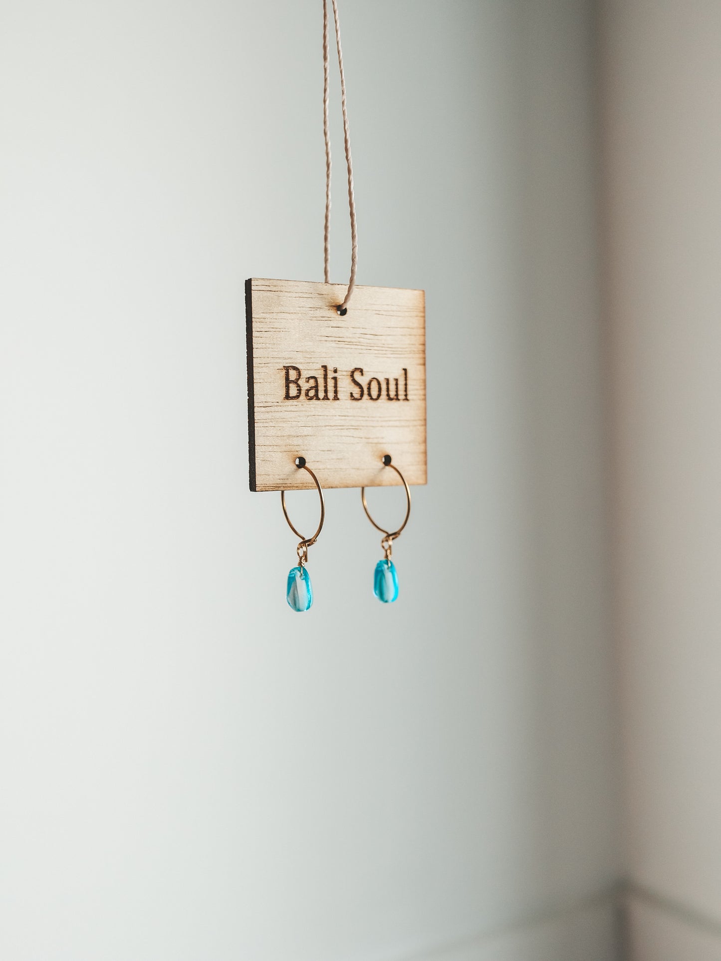Blue Breeze Glass Teardrop Gold Hoop Earrings
