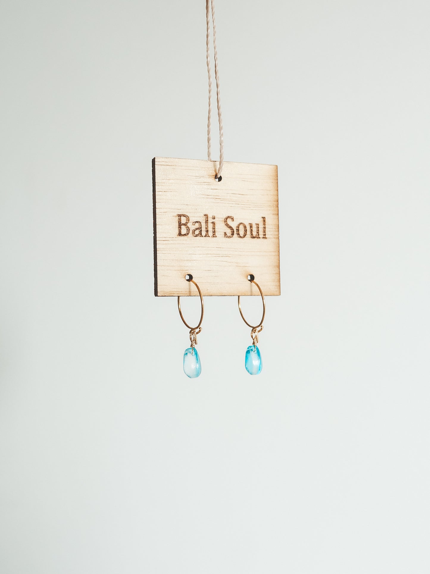 Blue Breeze Glass Teardrop Gold Hoop Earrings