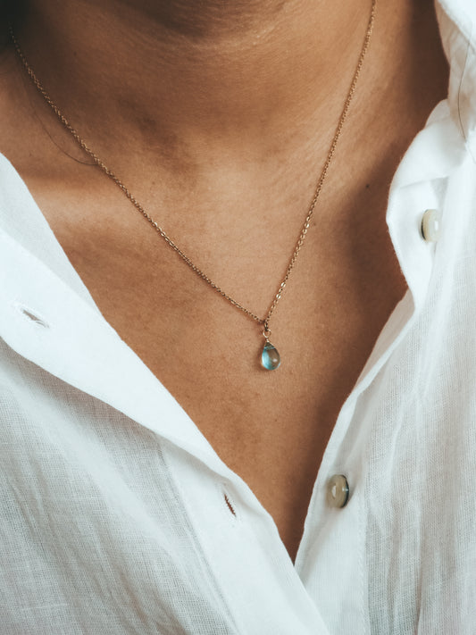 Blue Breeze Glass Teardrop Necklace