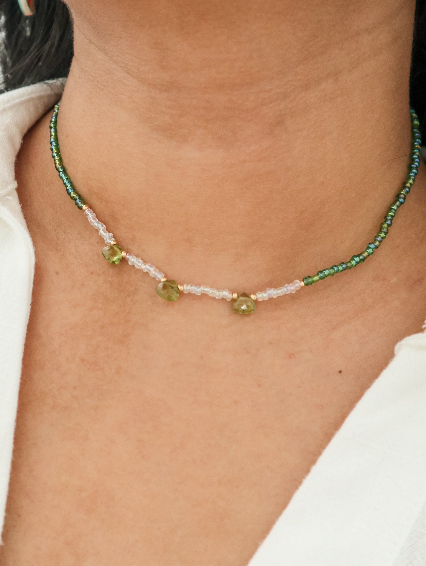 Briolette Gemstone Beaded Choker Necklace