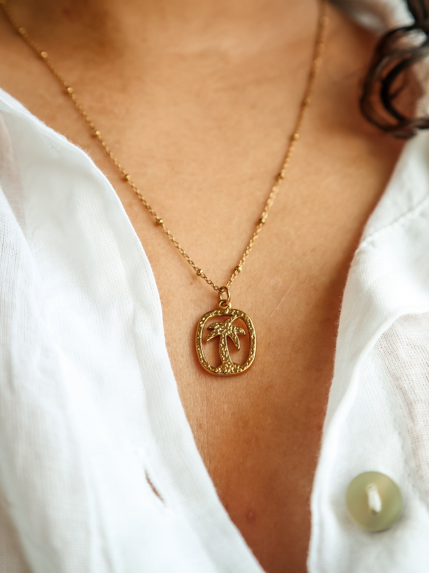 Gold Palm Tree Pendant Necklace