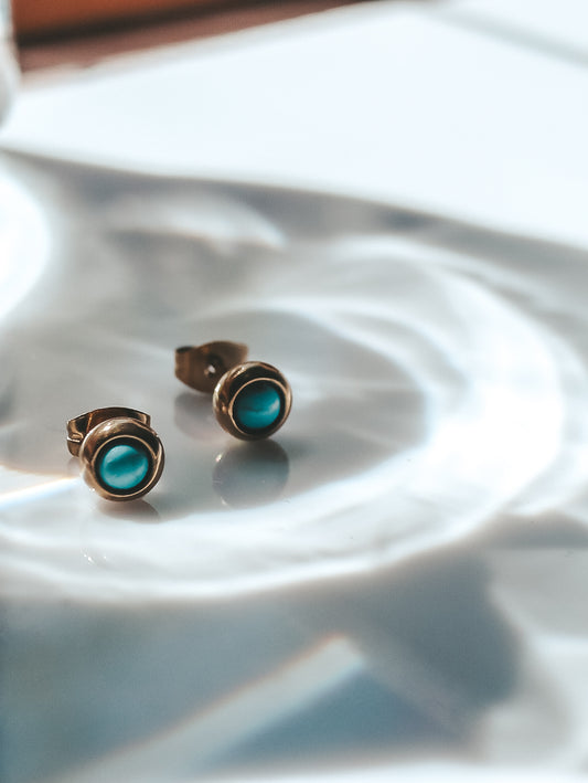 Tiny Turquoise Gold Stud Earrings