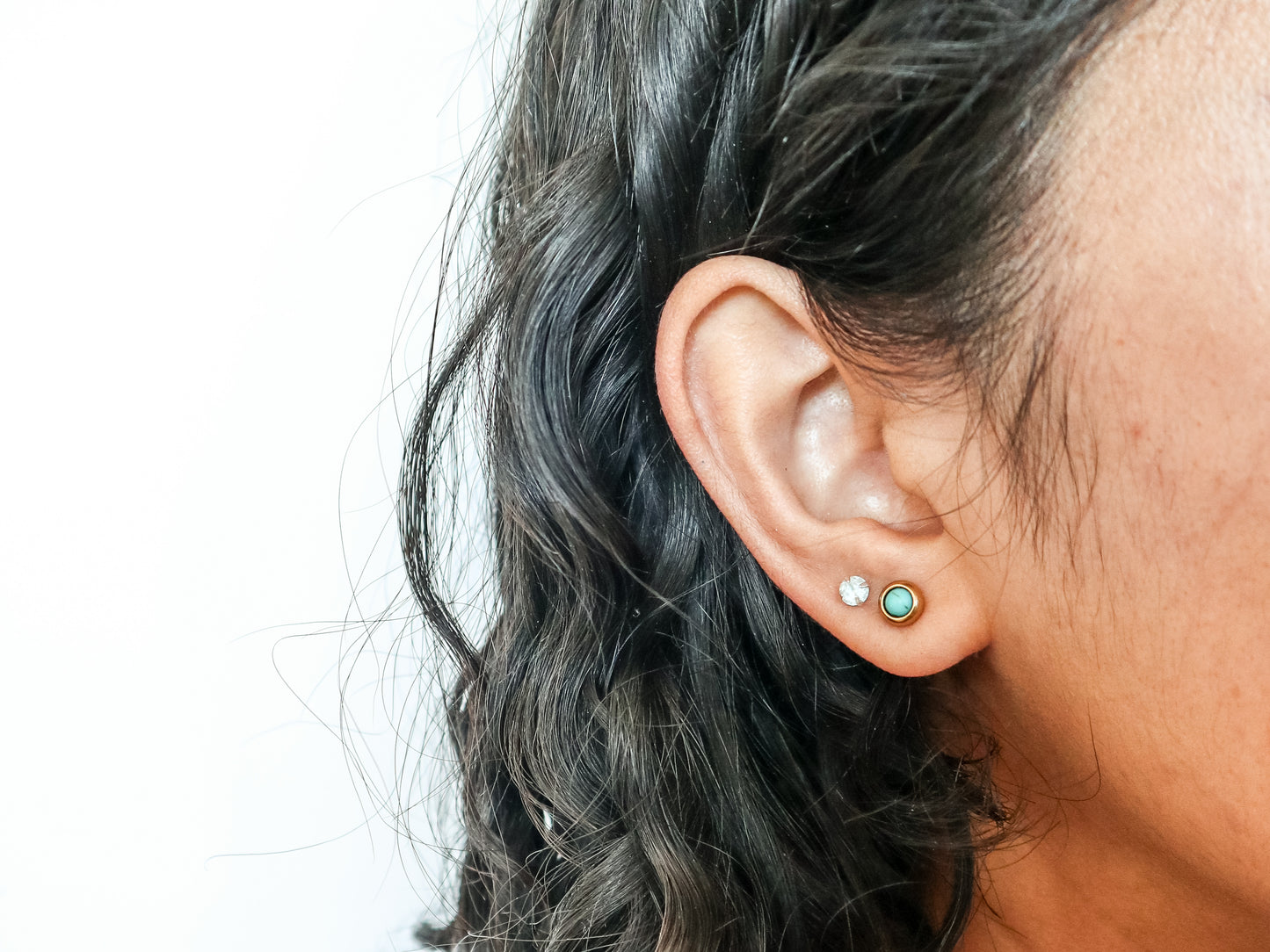 Tiny Turquoise Gold Stud Earrings