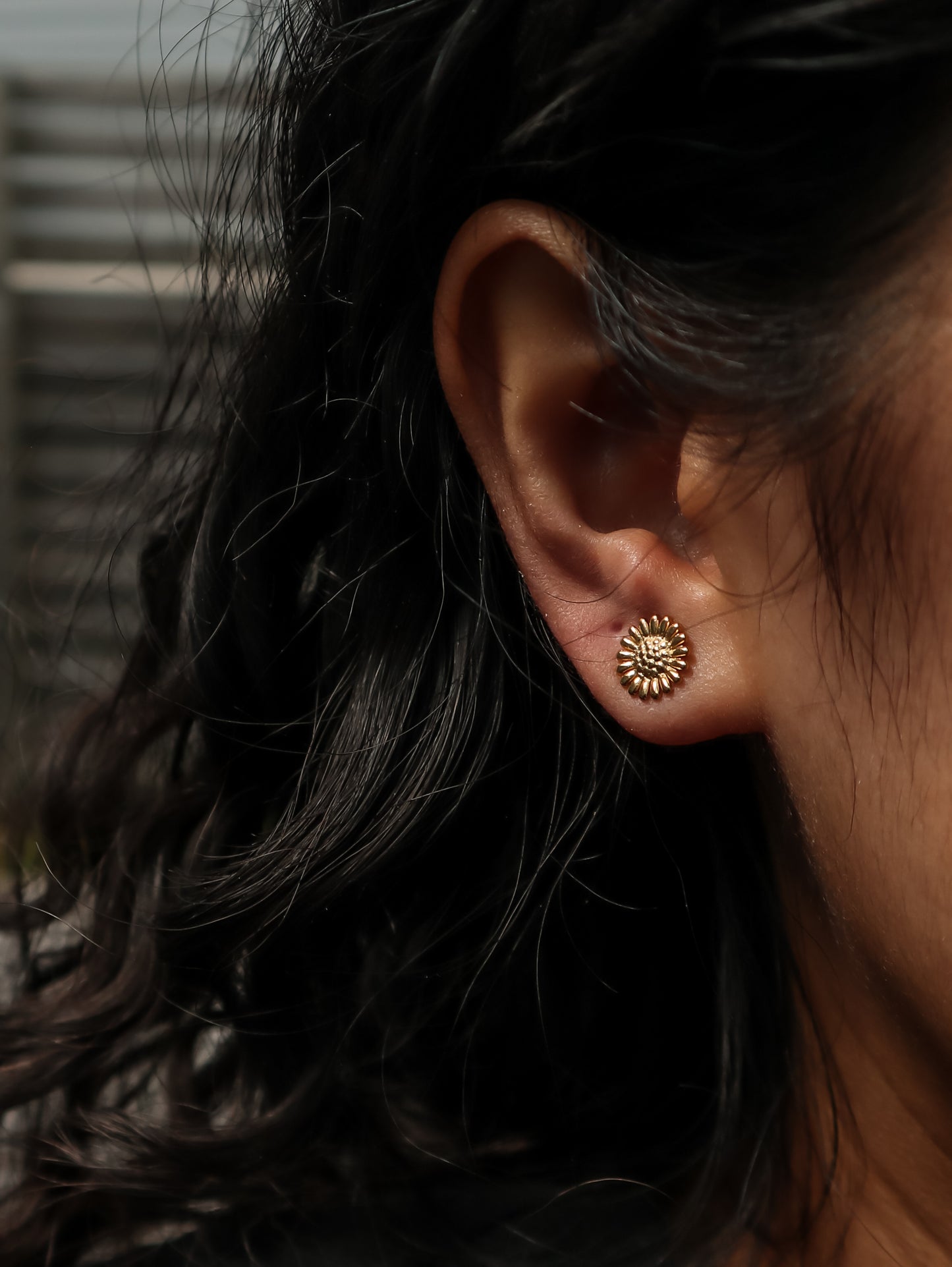 Matahari Sunflower Gold Stud Earrings