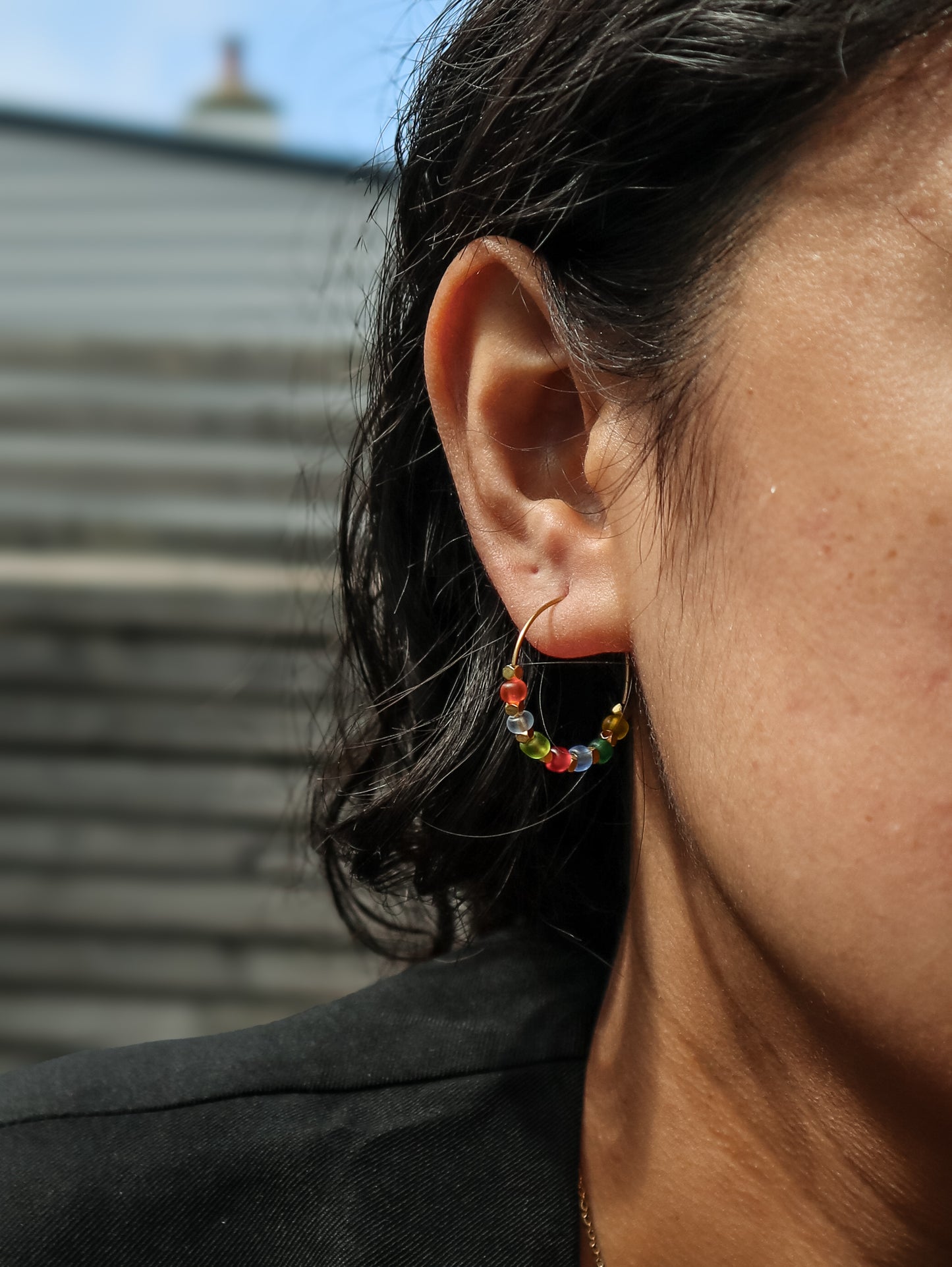 Pelangi Mix Beaded Gold Hoop Earrings