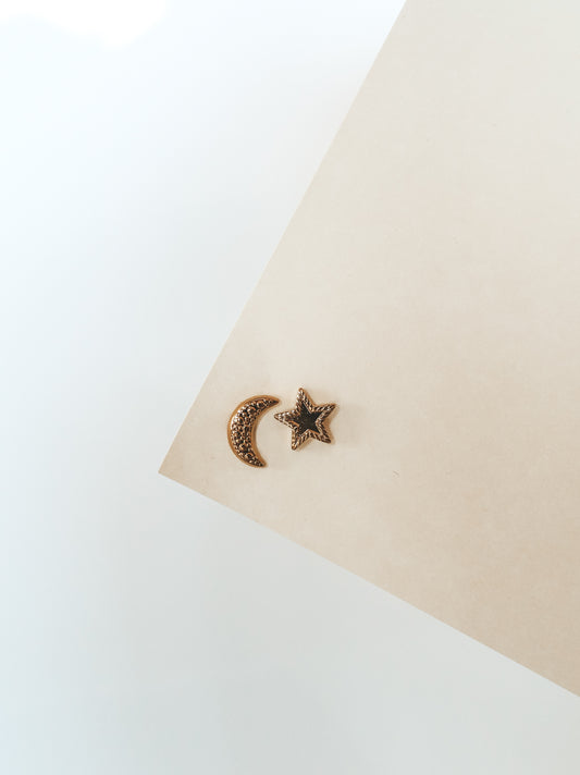 Star and Moon Stud Earrings