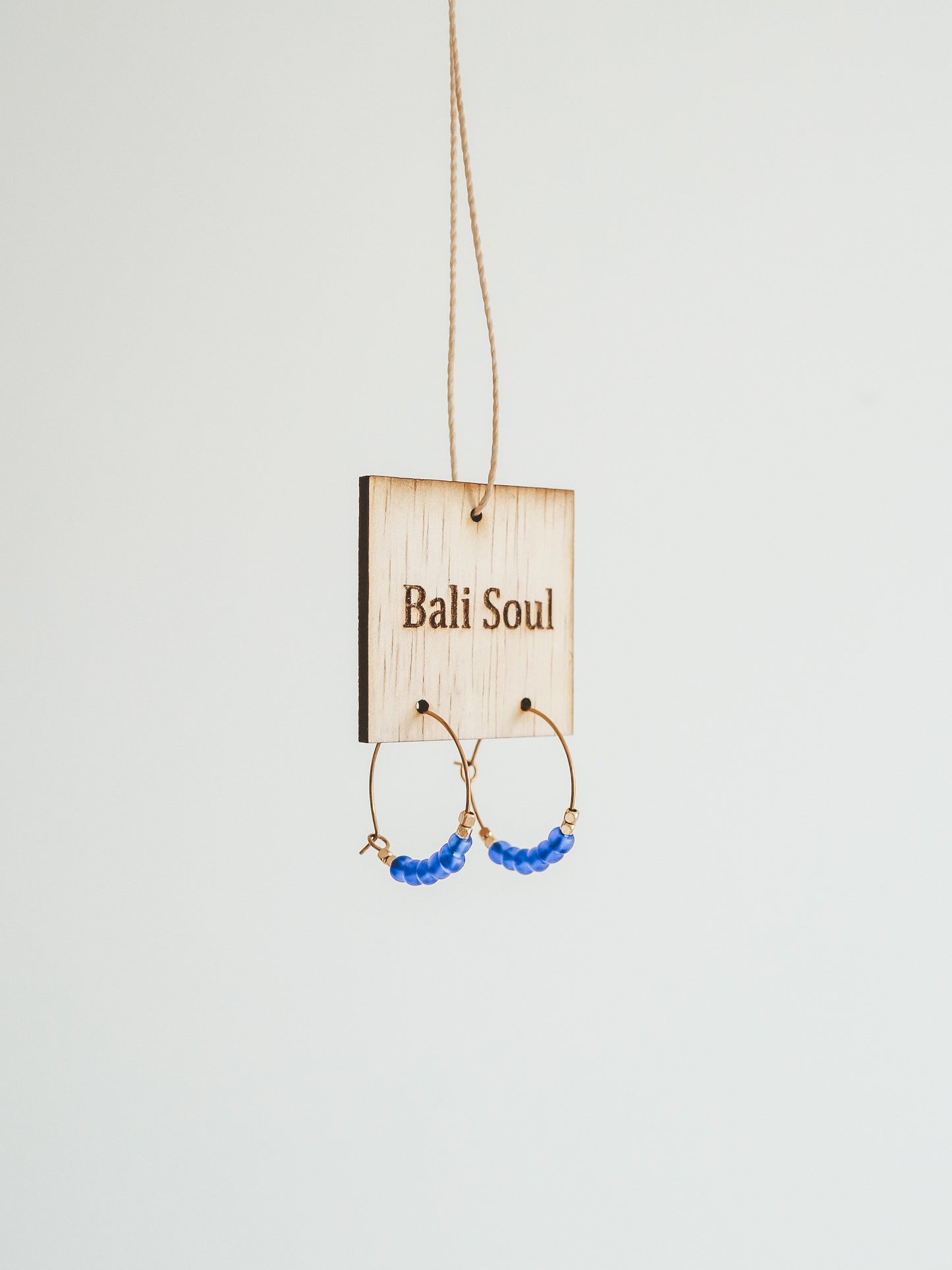 Blue Navy Beaded Gold Hoop Earrings