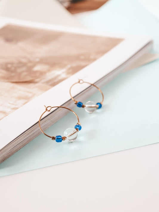 Clear Quartz Bead Gold Hoop Earrings