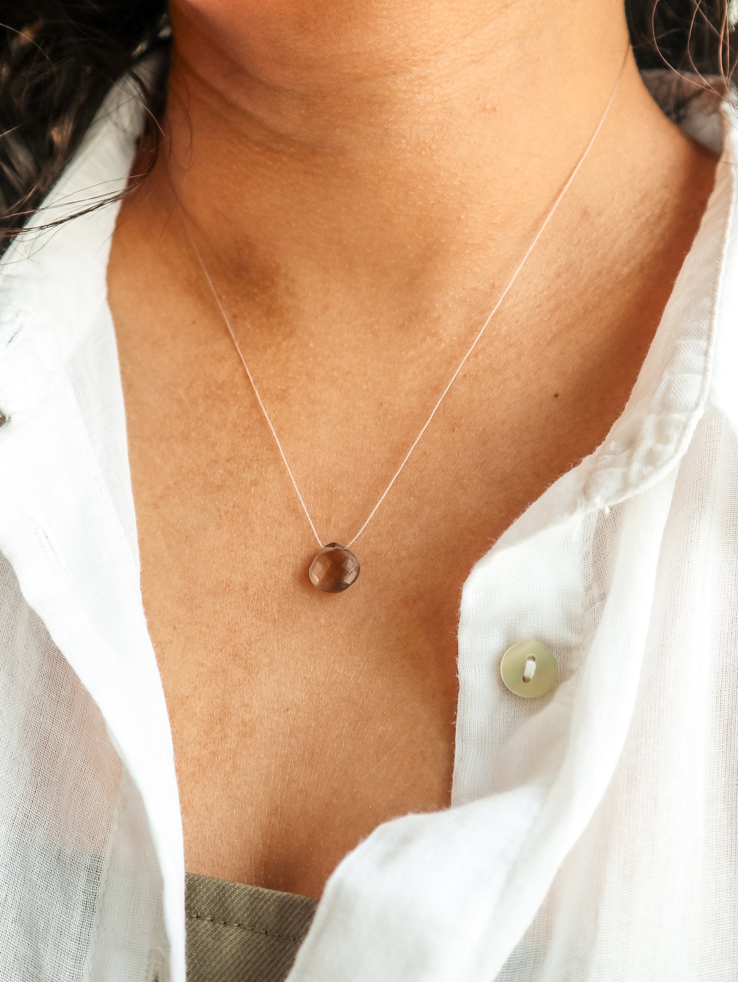 Smoky Quartz Silk Cord Necklace