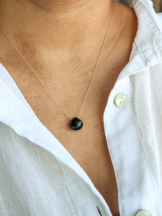 Black Onyx Silk Cord Necklace, July Birthstone