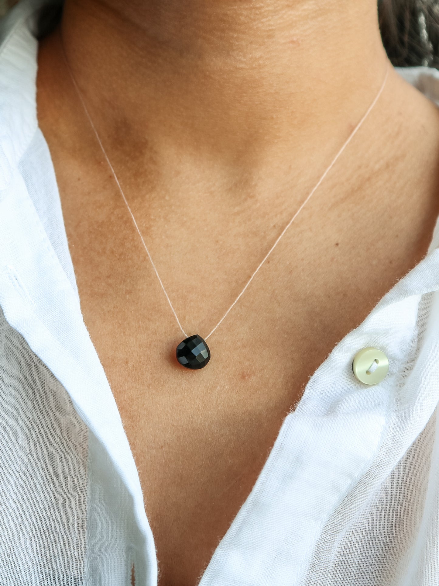 Black Onyx Silk Cord Necklace, July Birthstone