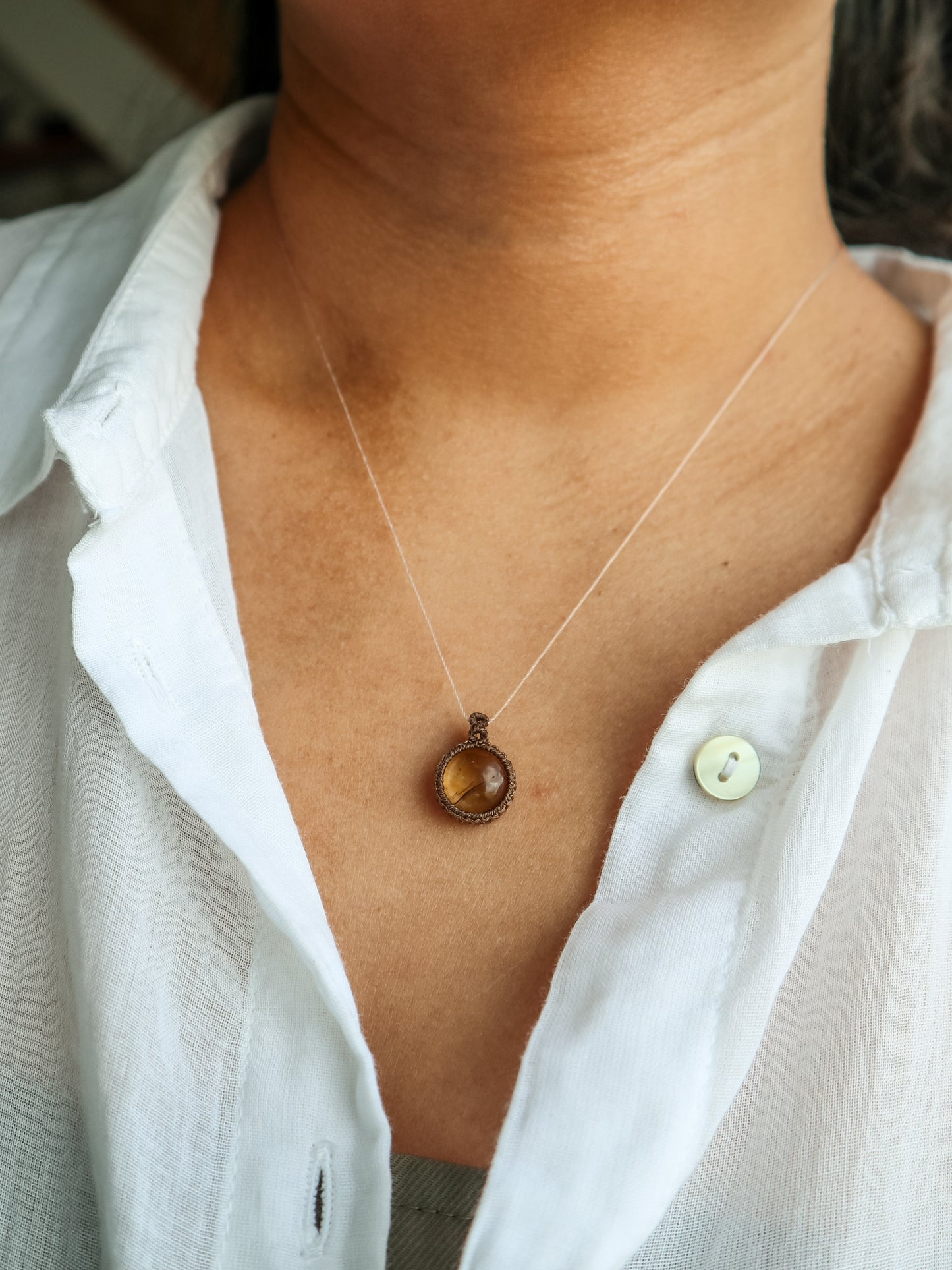Citrine Dainty Macrame Necklace