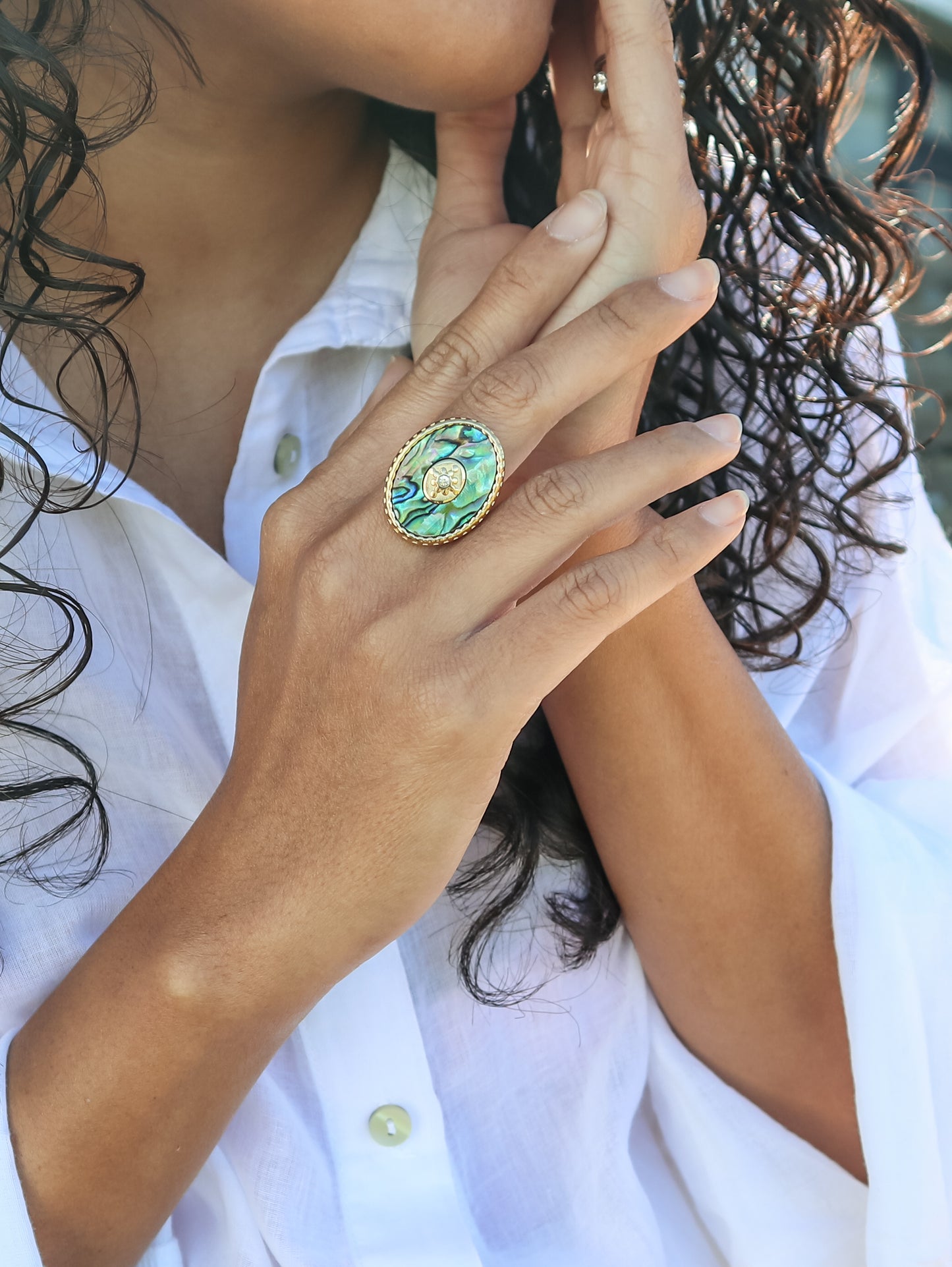Abalone Shell Gold Statement Ring