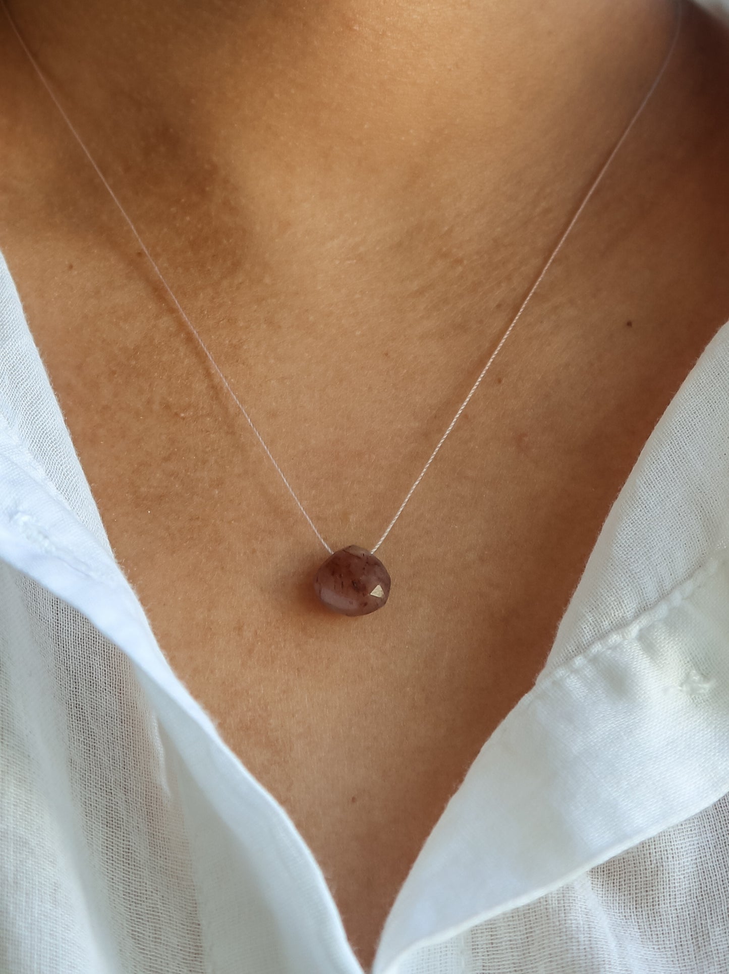 Strawberry Quartz Gemstone Silk Cord Necklace