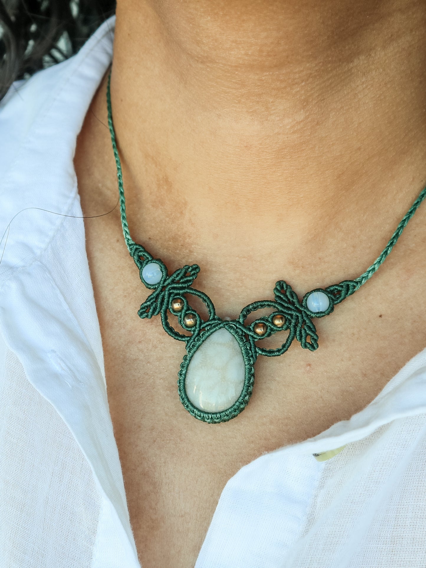 Fossil Coral Macrame Necklace