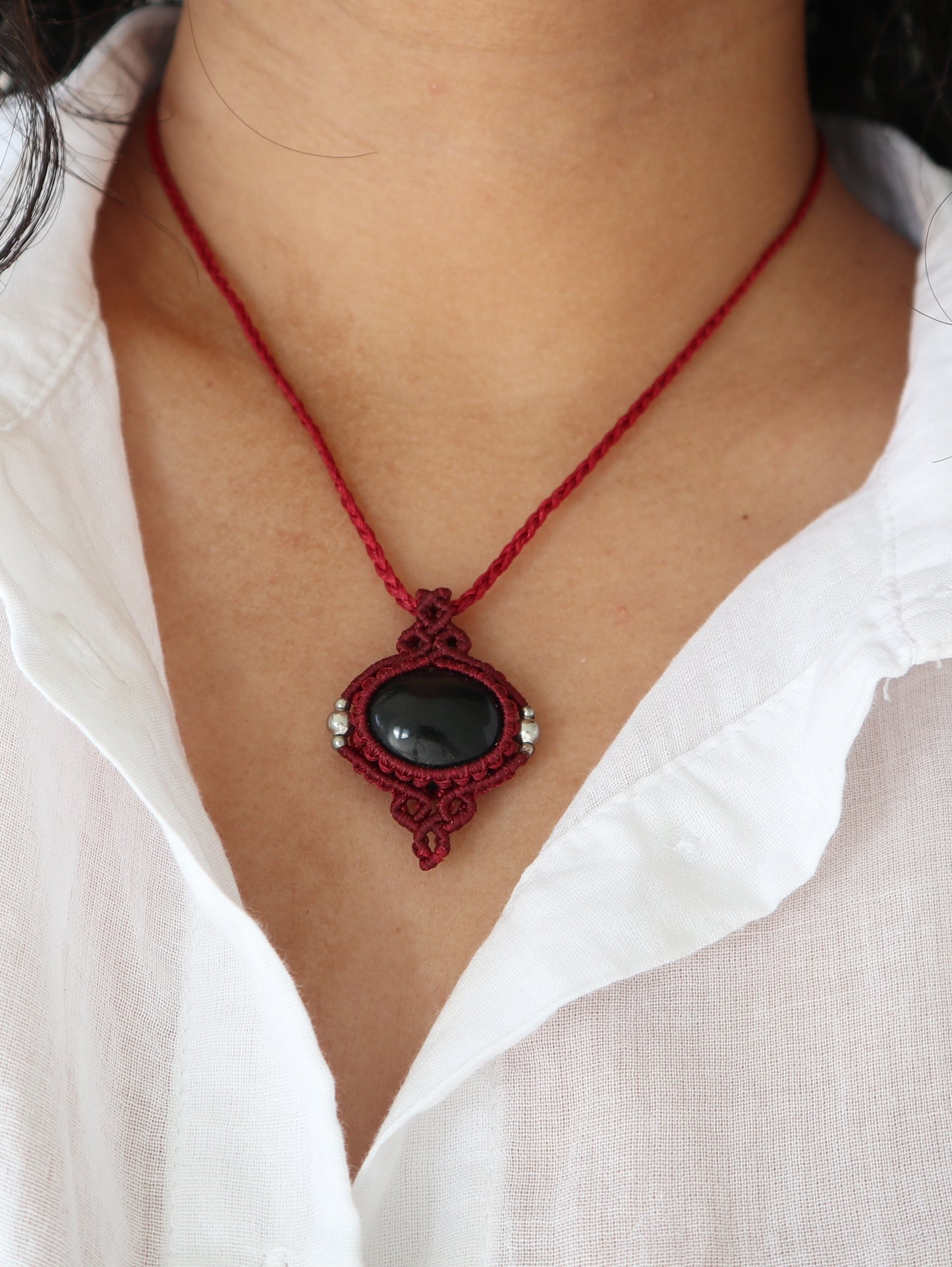 Black Onyx Macrame Pendant Necklace
