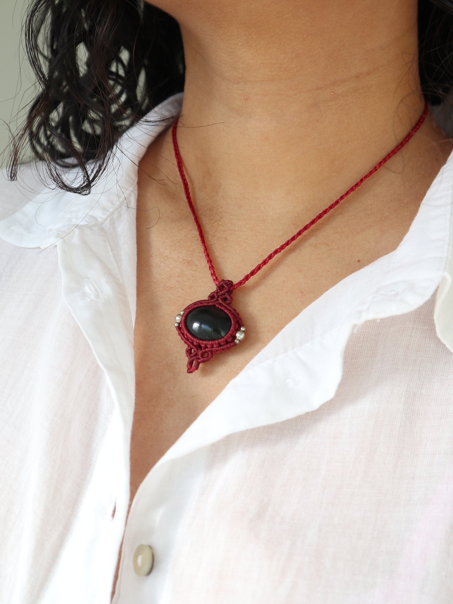 Black Onyx Macrame Pendant Necklace