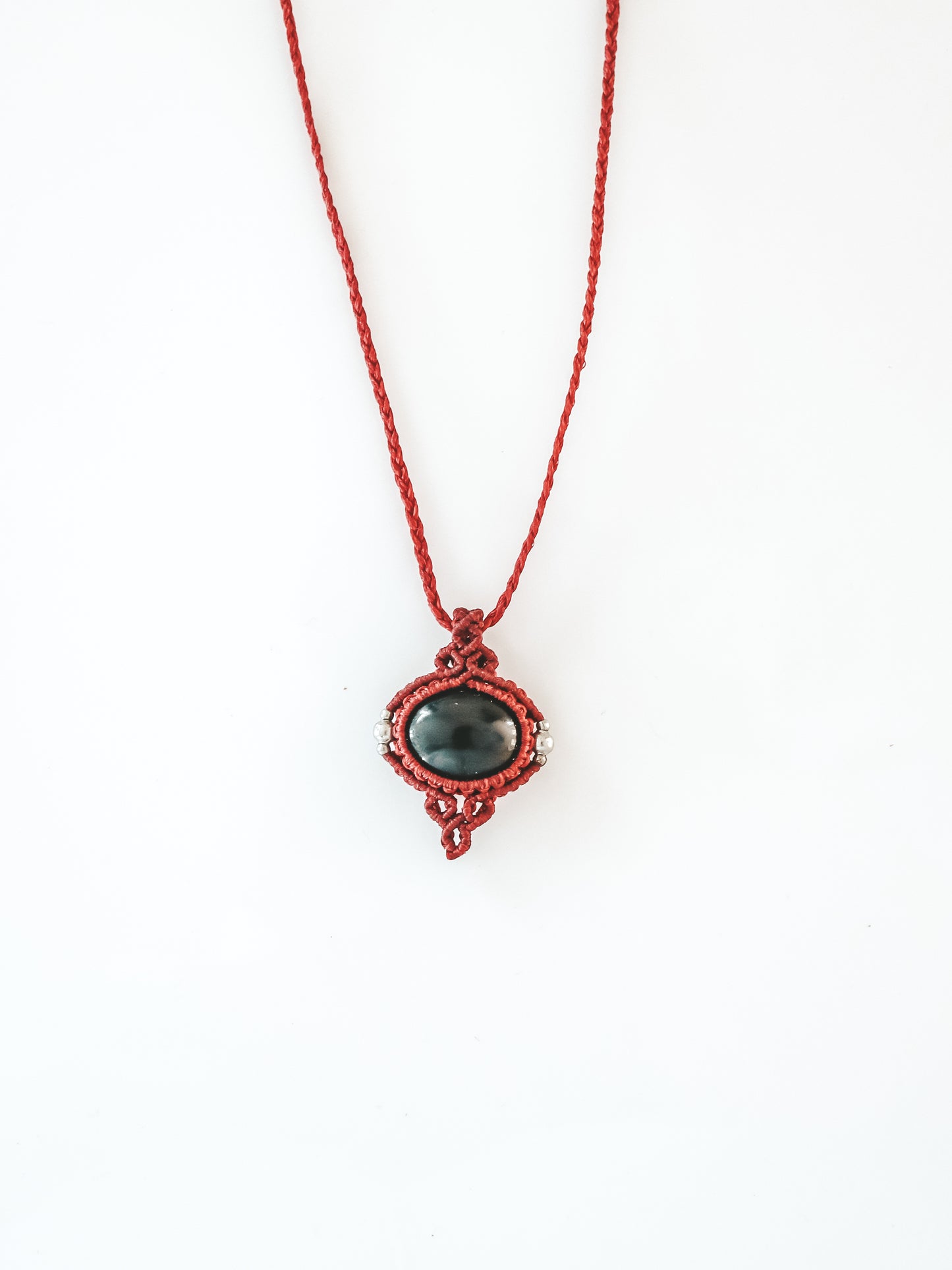 Black Onyx Macrame Pendant Necklace