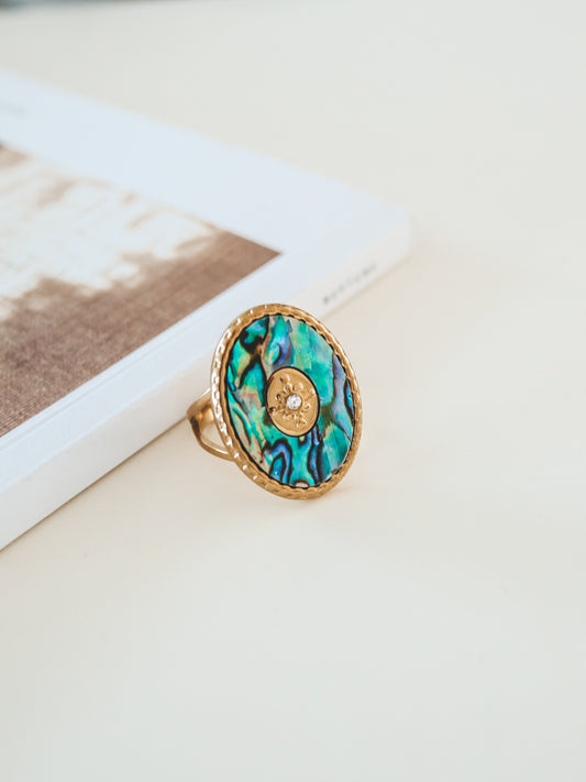 Abalone Shell Gold Statement Ring