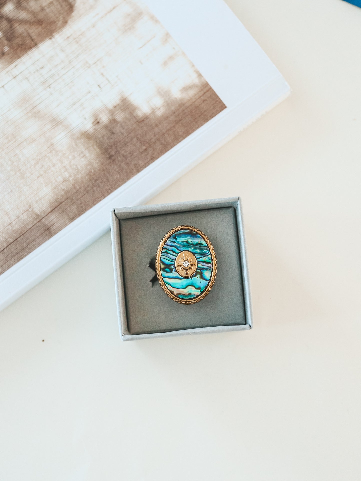 Abalone Shell Gold Statement Ring
