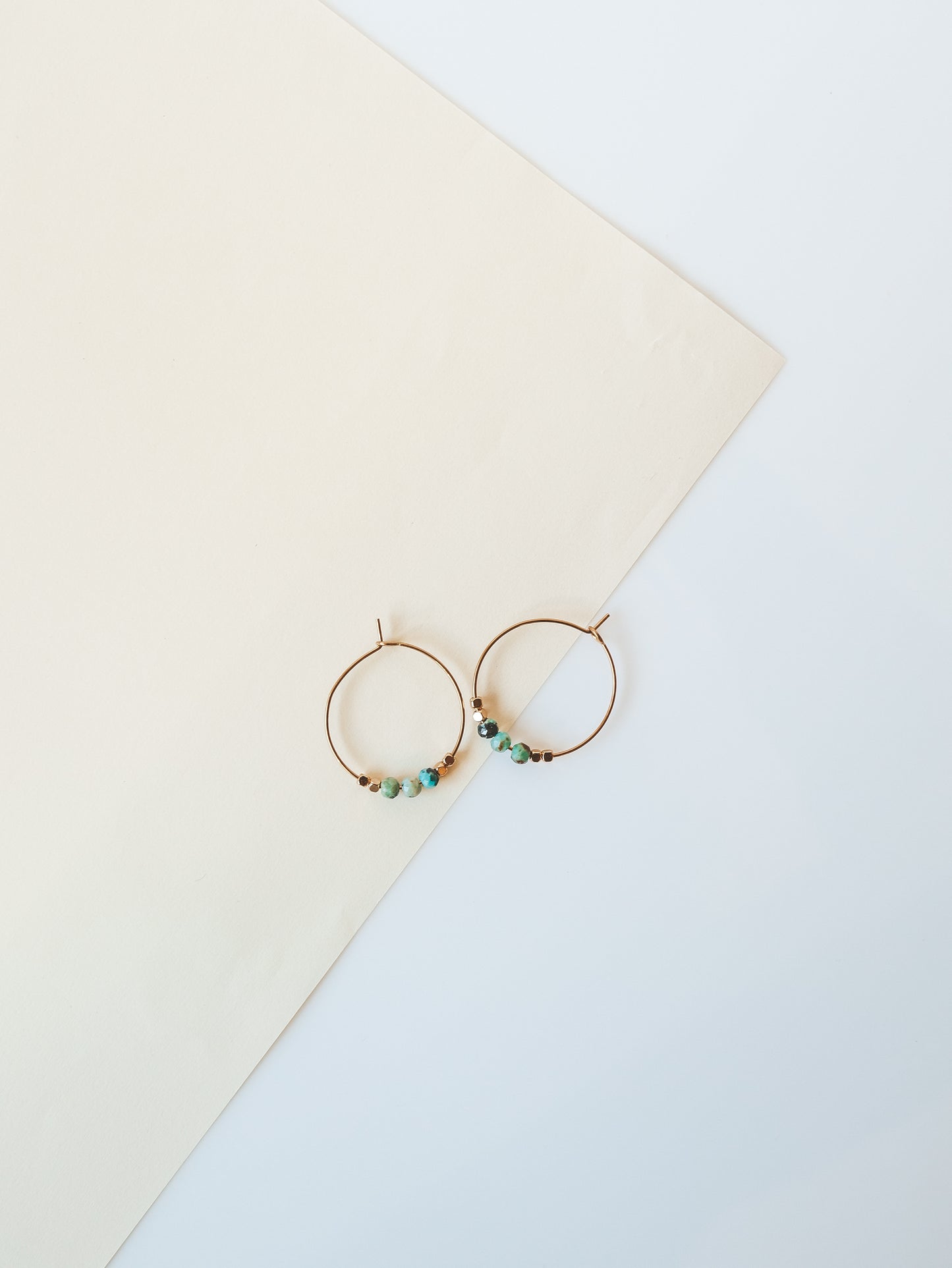 African Turquoise Gold Hoop Earrings