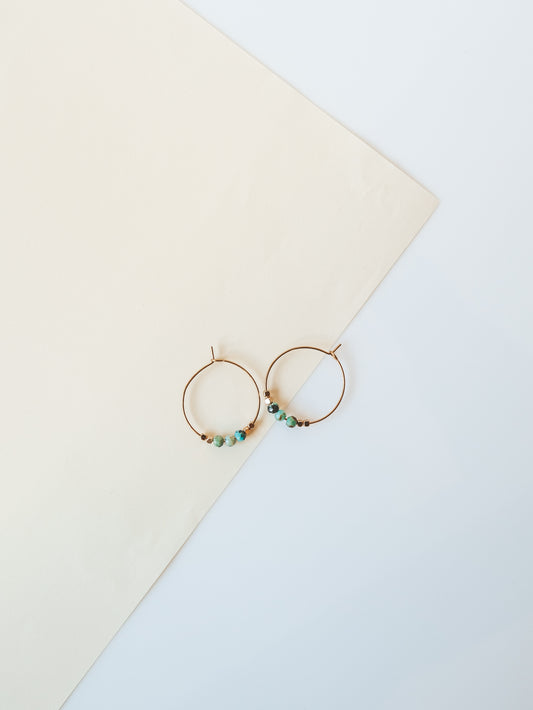 African Turquoise Gold Hoop Earrings