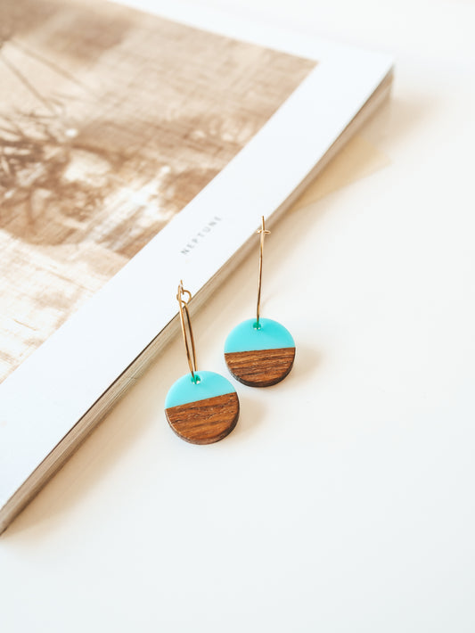 Natural Wood and Resin Gold Earrings