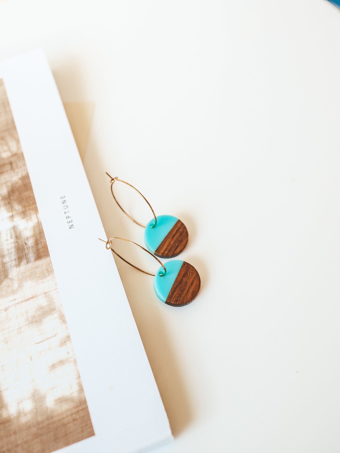 Natural Wood and Resin Gold Earrings