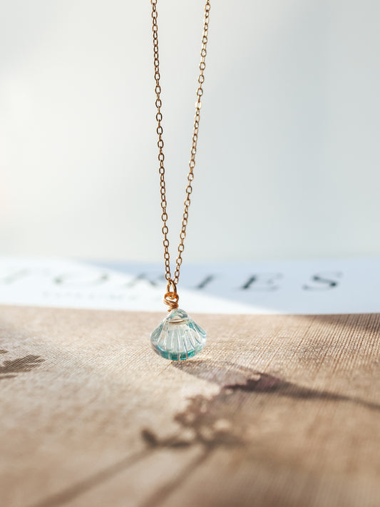 Blue Glass Shell Pendant Necklace