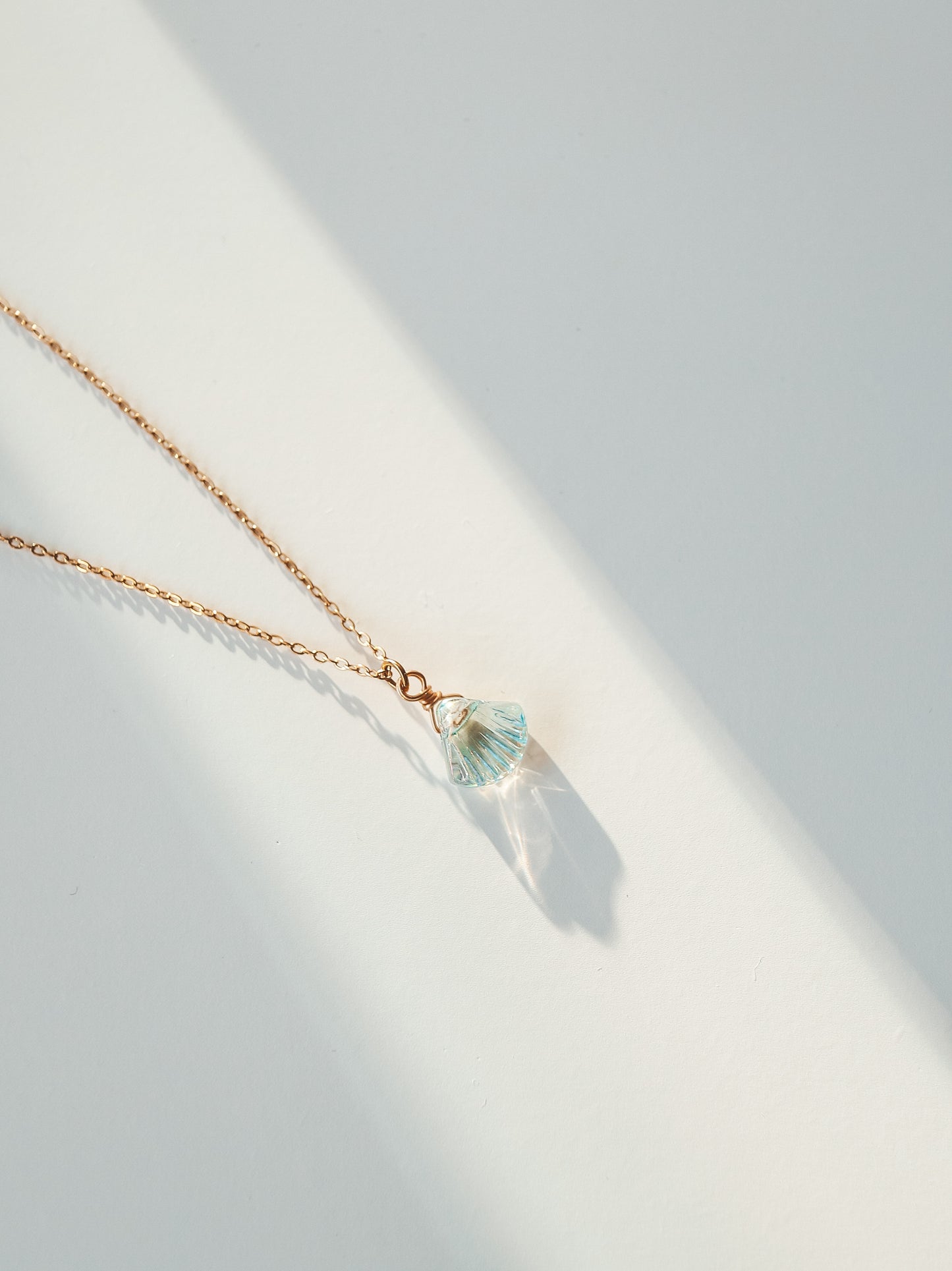 Blue Glass Shell Pendant Necklace