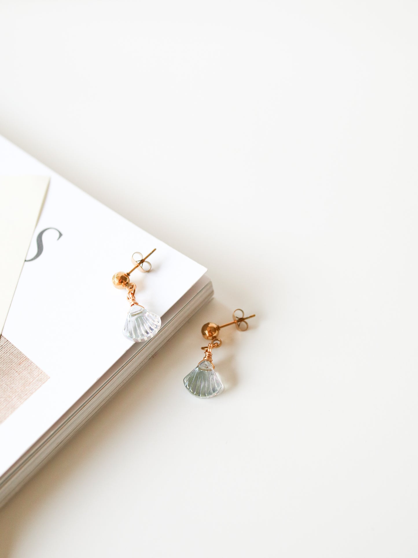 Gold Crystal Shell Drop Stud Earrings