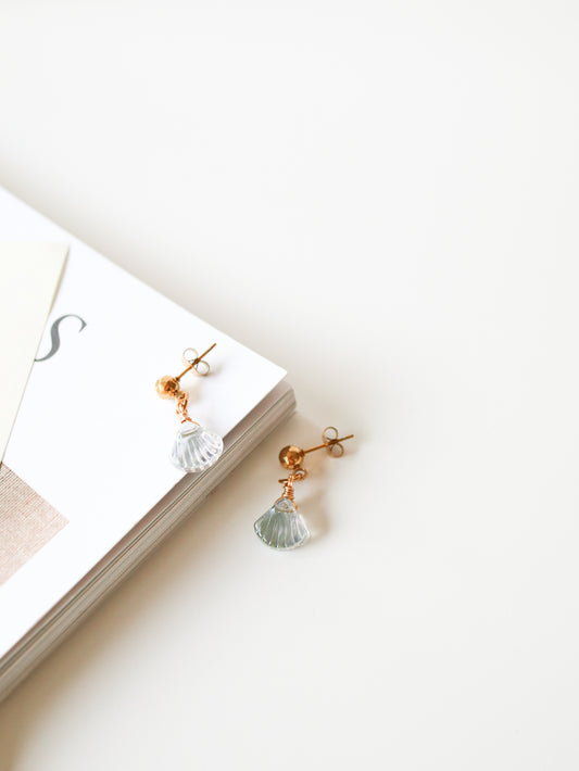 Gold Crystal Shell Drop Stud Earrings