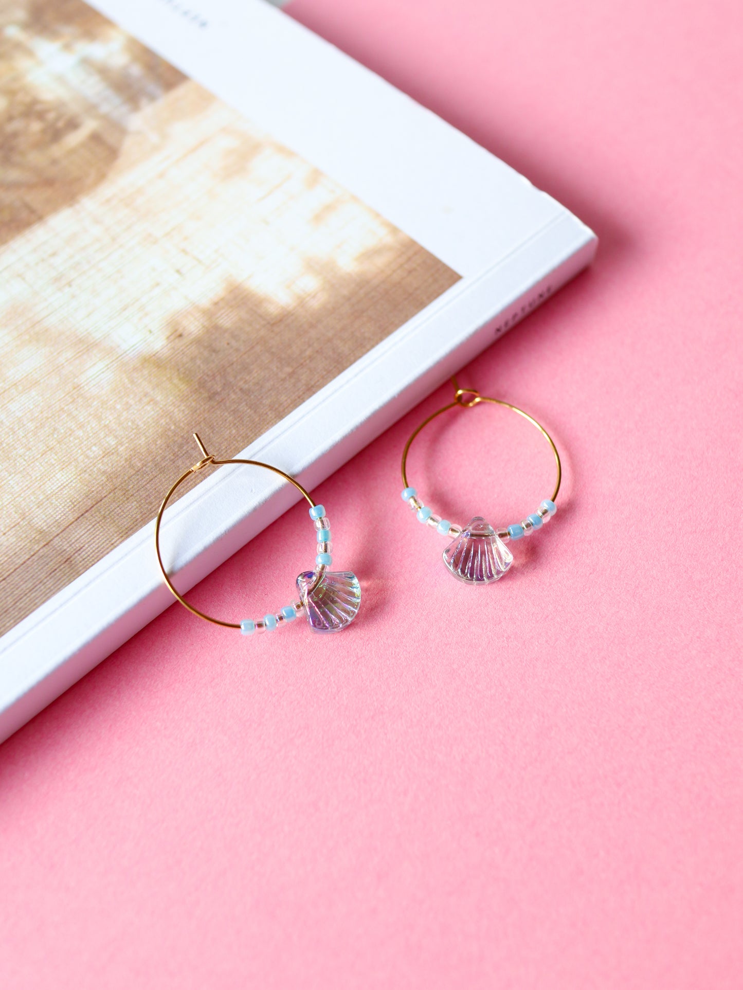 Coastal Glow Beaded Shell Hoops