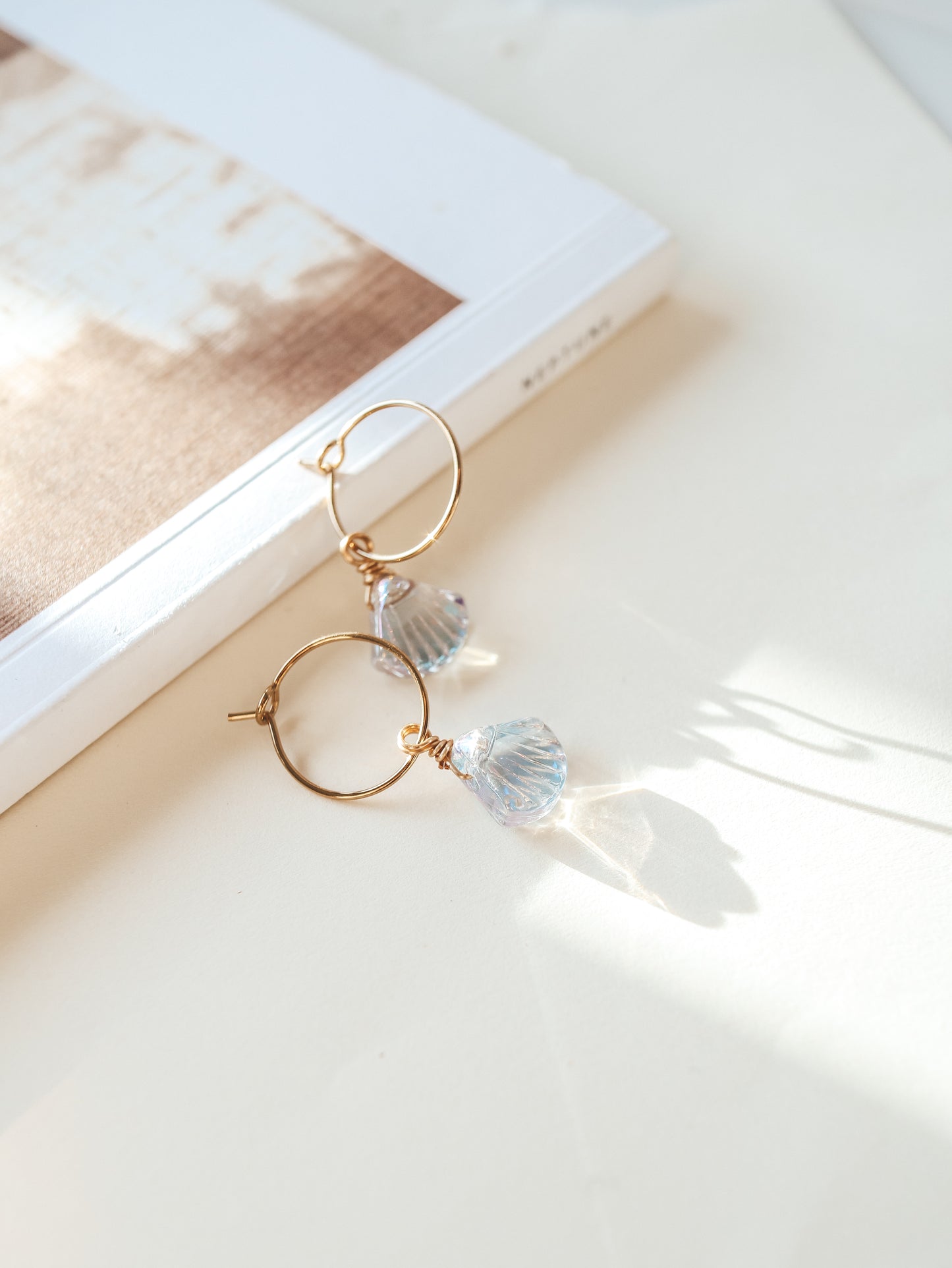 Iridescent Shell Gold Hoop Earrings