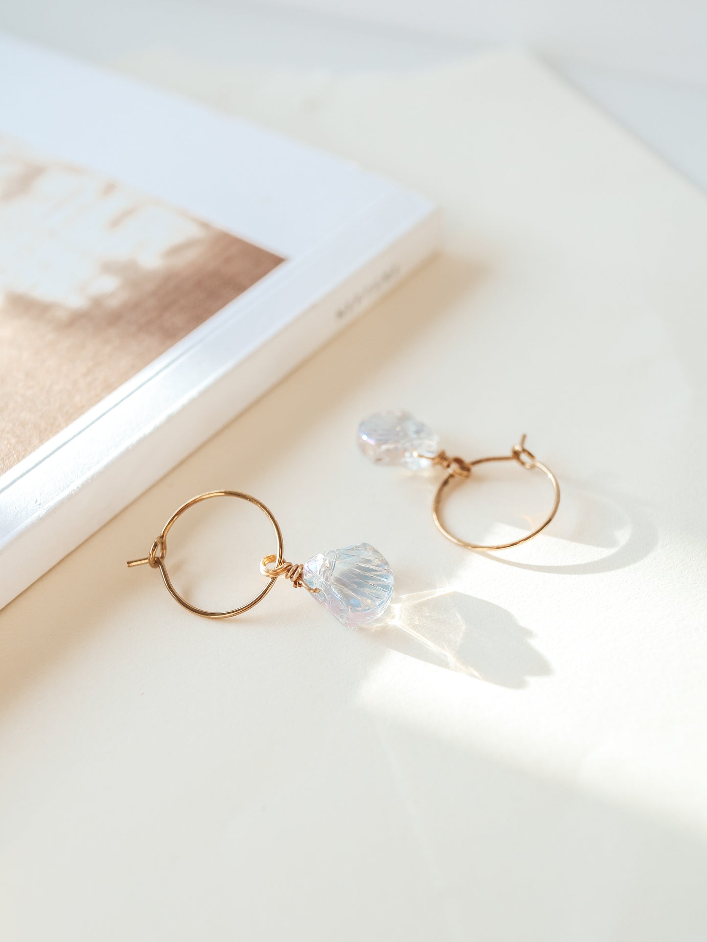 Iridescent Shell Gold Hoop Earrings