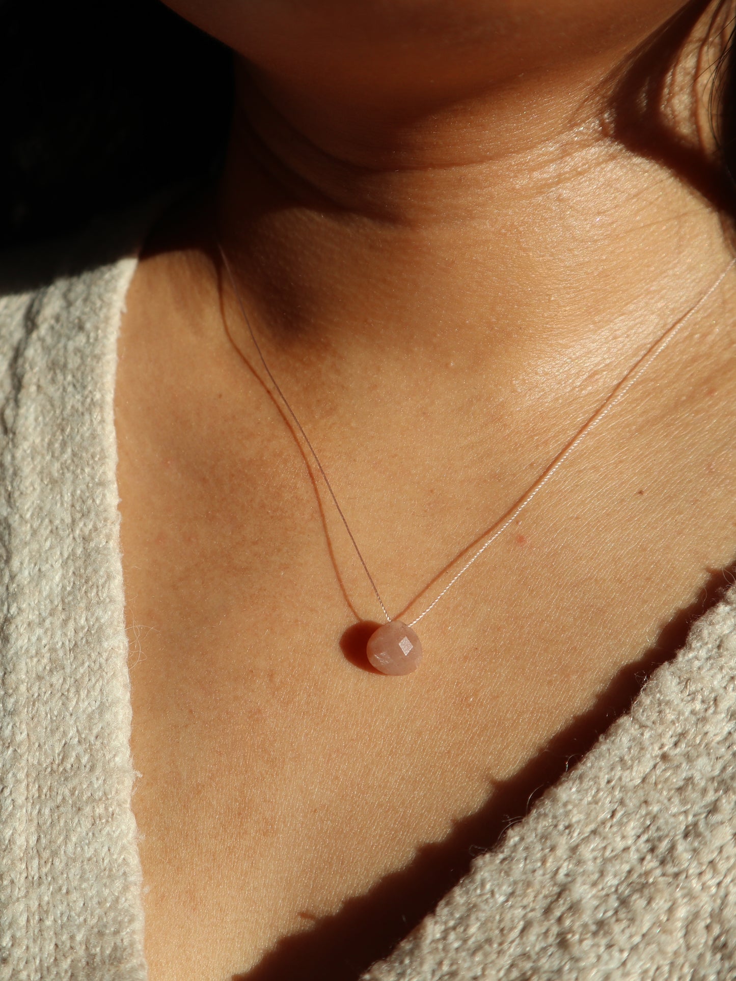 Peach Moonstone Silk Cord Necklace