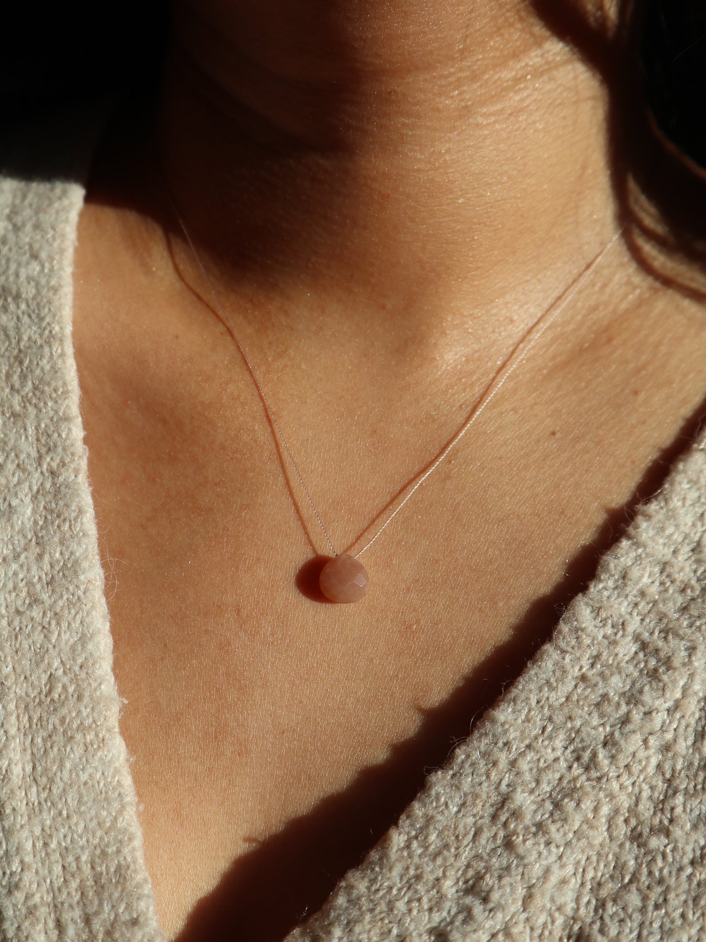 Peach Moonstone Silk Cord Necklace