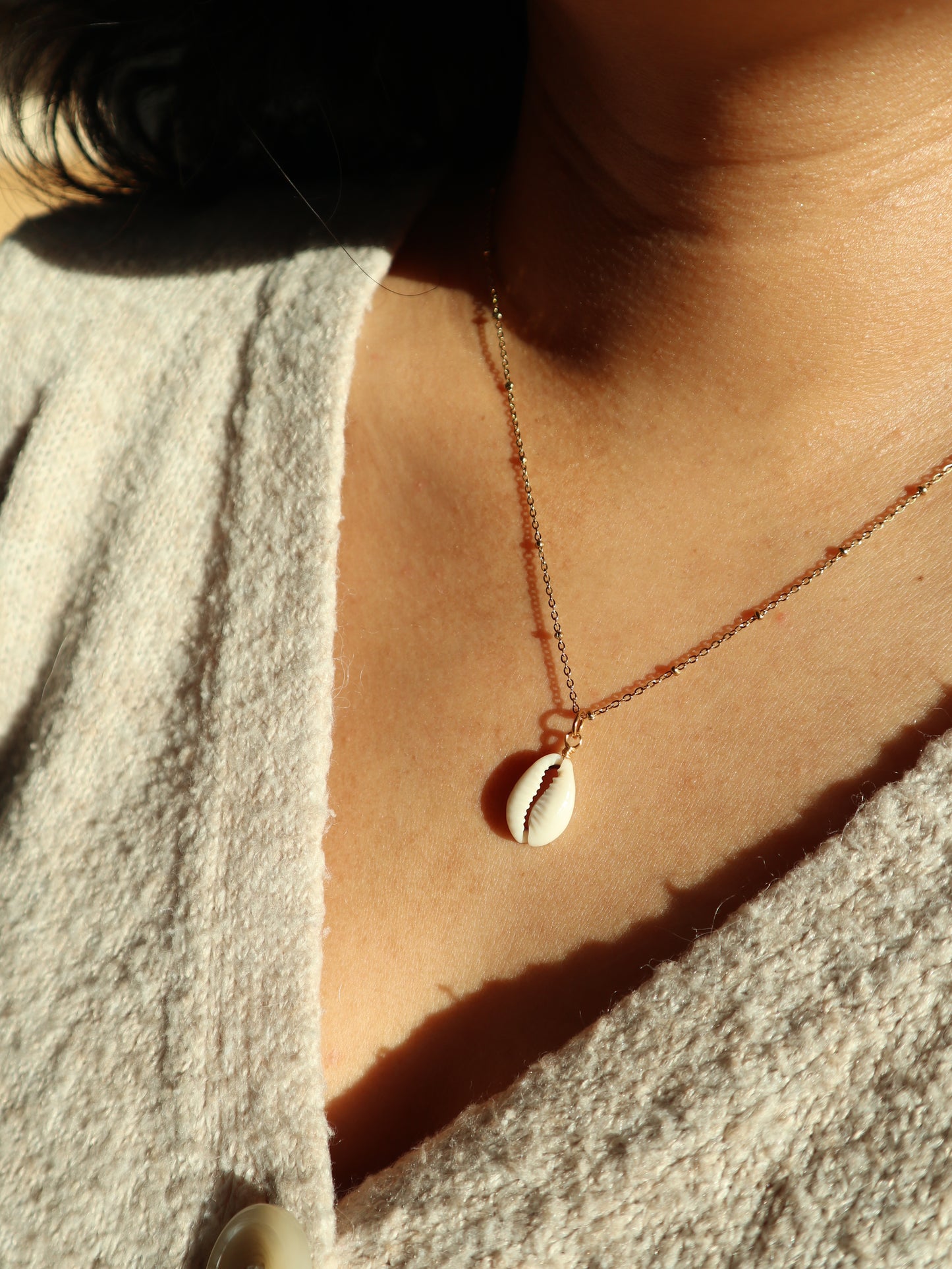Gold Cowrie Shell Pendant Necklace
