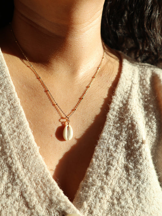 Gold Cowrie Shell Pendant Necklace