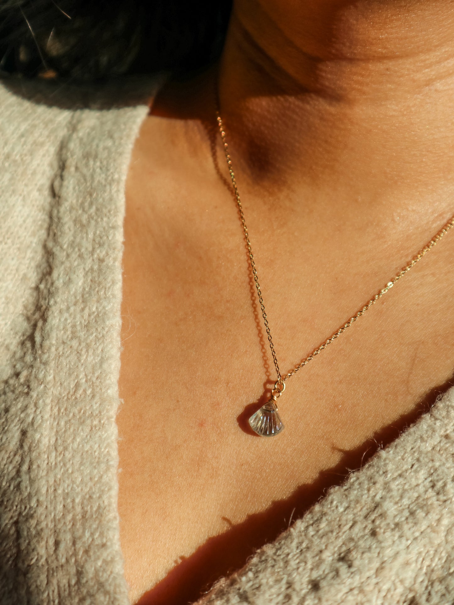 Blue Glass Shell Pendant Necklace
