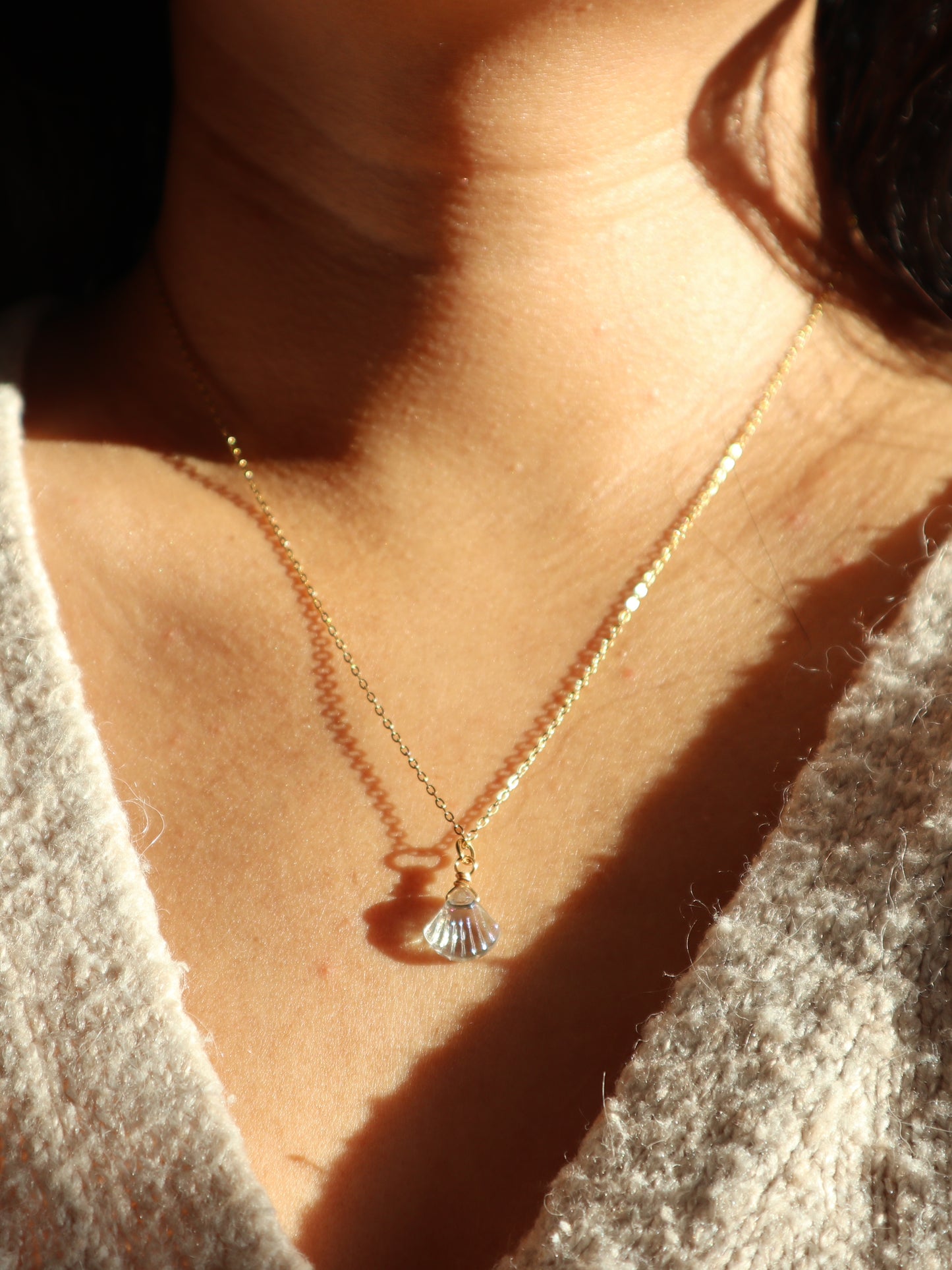 Blue Glass Shell Pendant Necklace