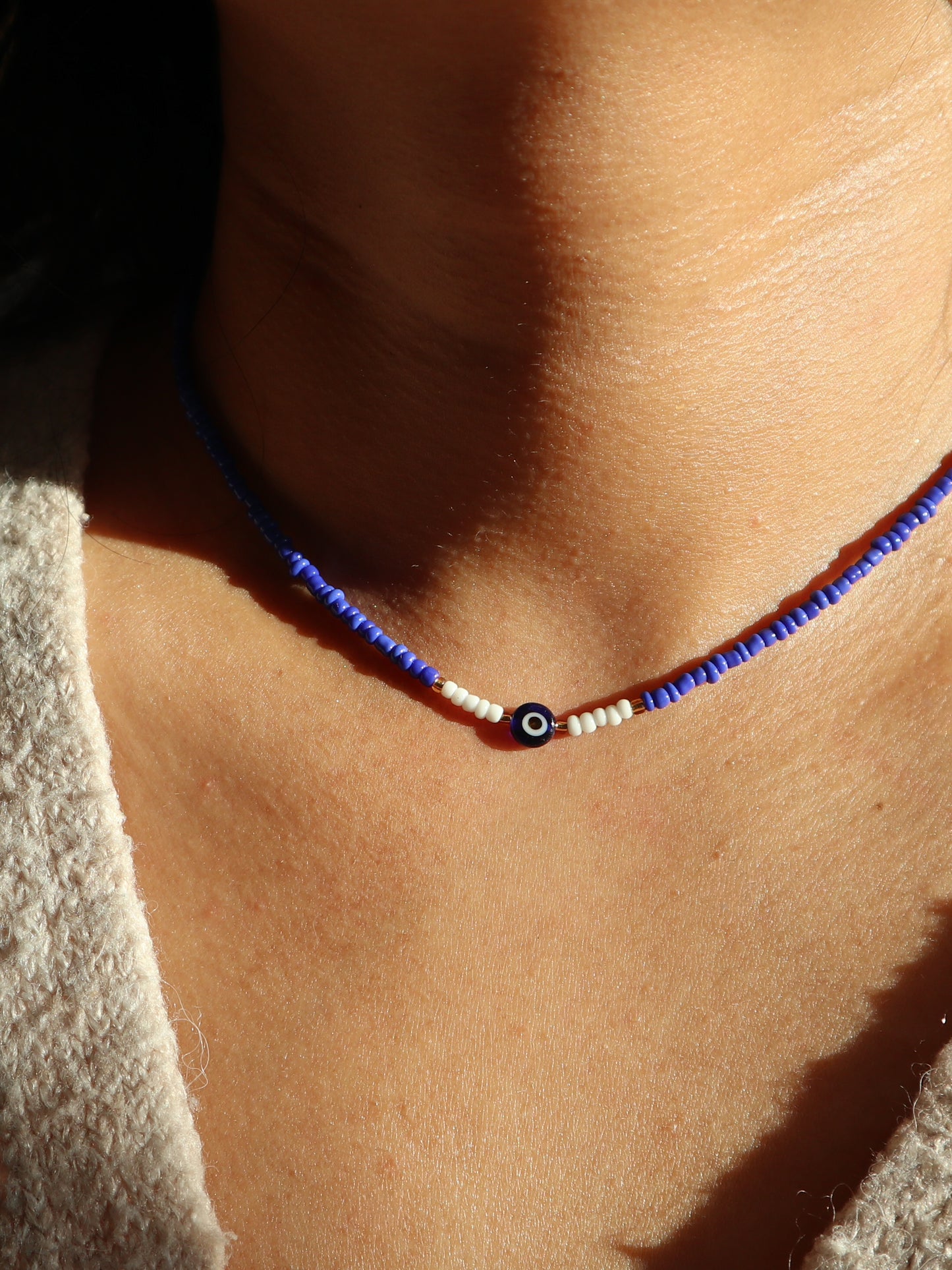 Ubud Evil Eye Seed Bead Necklace
