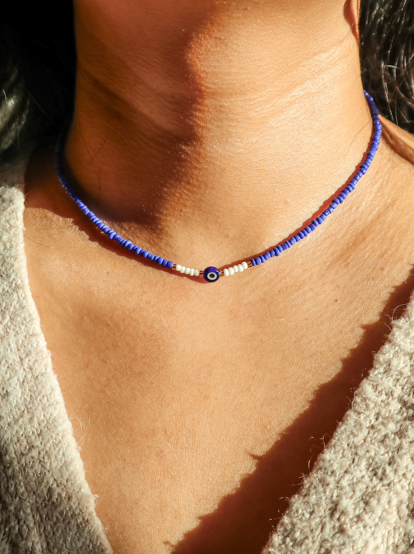 Ubud Evil Eye Seed Bead Necklace
