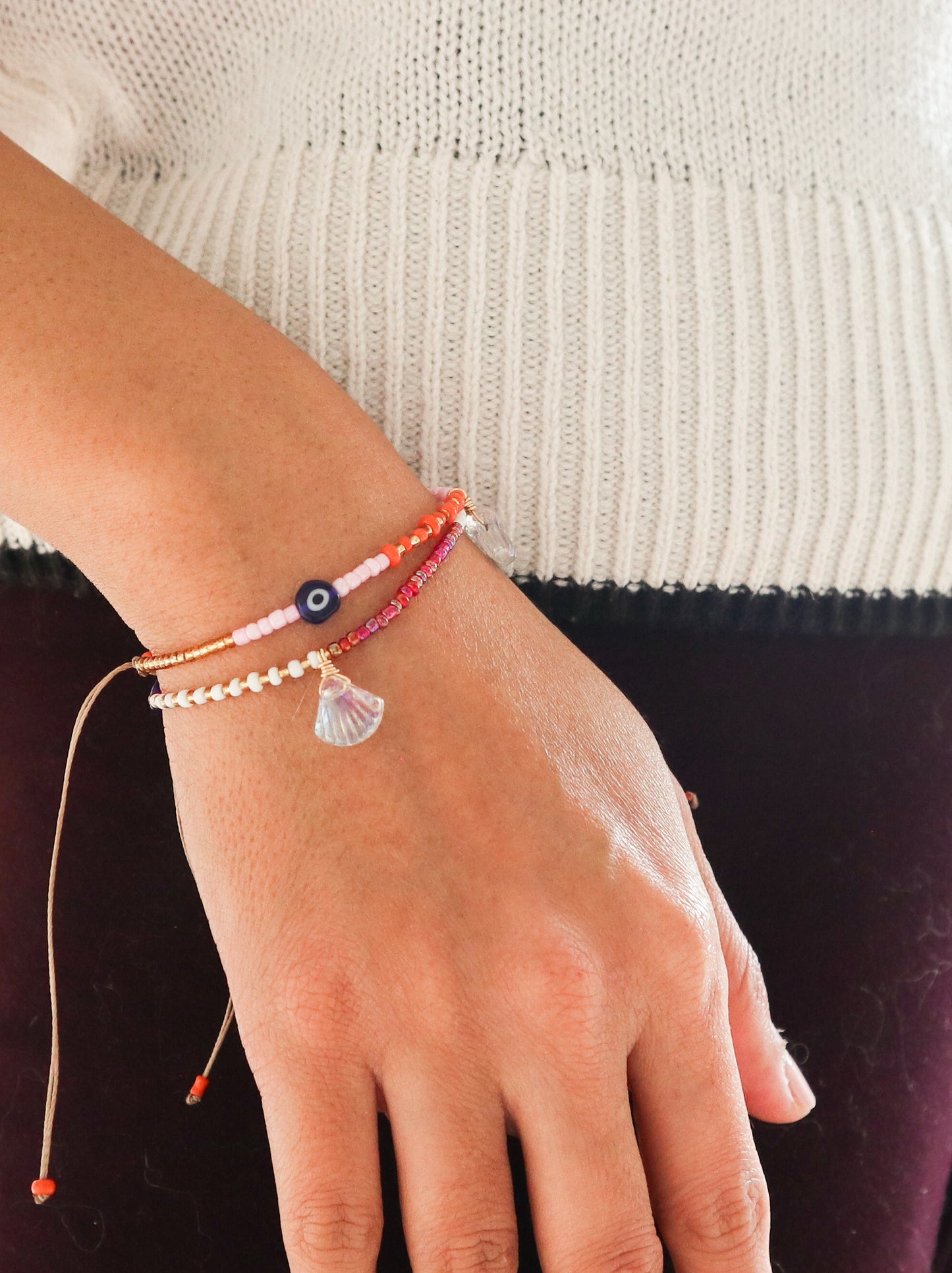 Karma Shell Evil Eye Beaded Bracelet