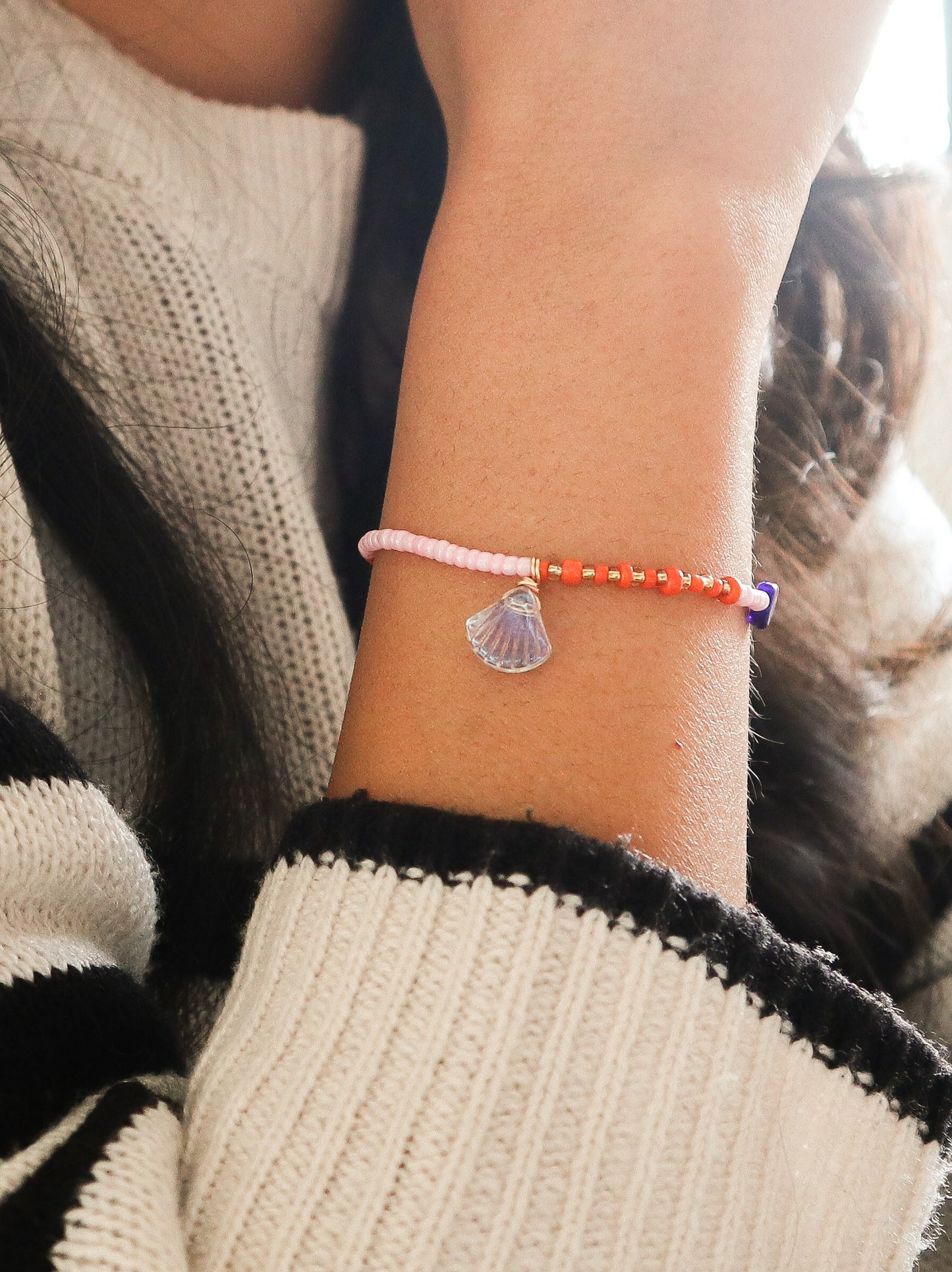 Karma Shell Evil Eye Beaded Bracelet