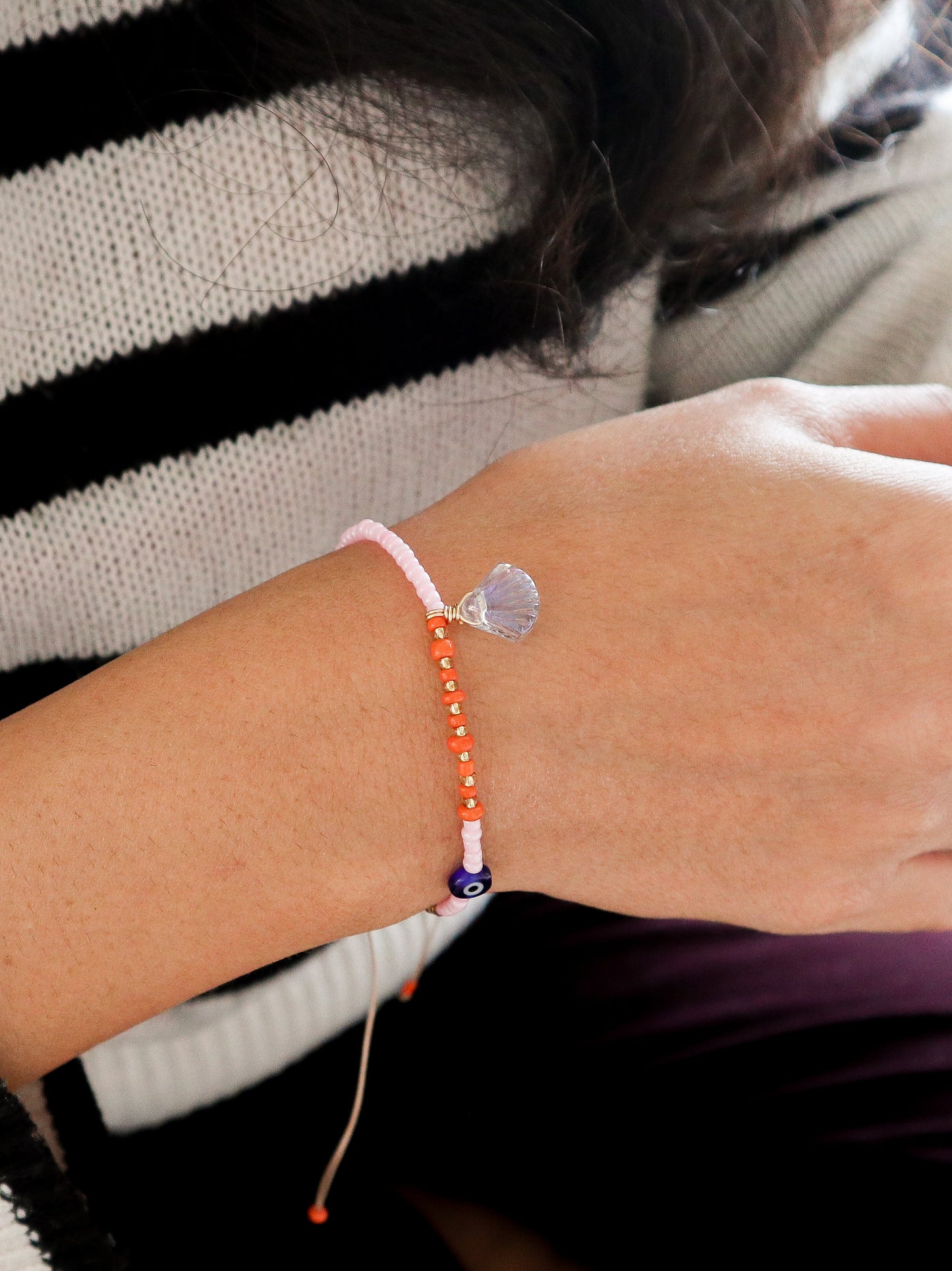 Karma Shell Evil Eye Beaded Bracelet