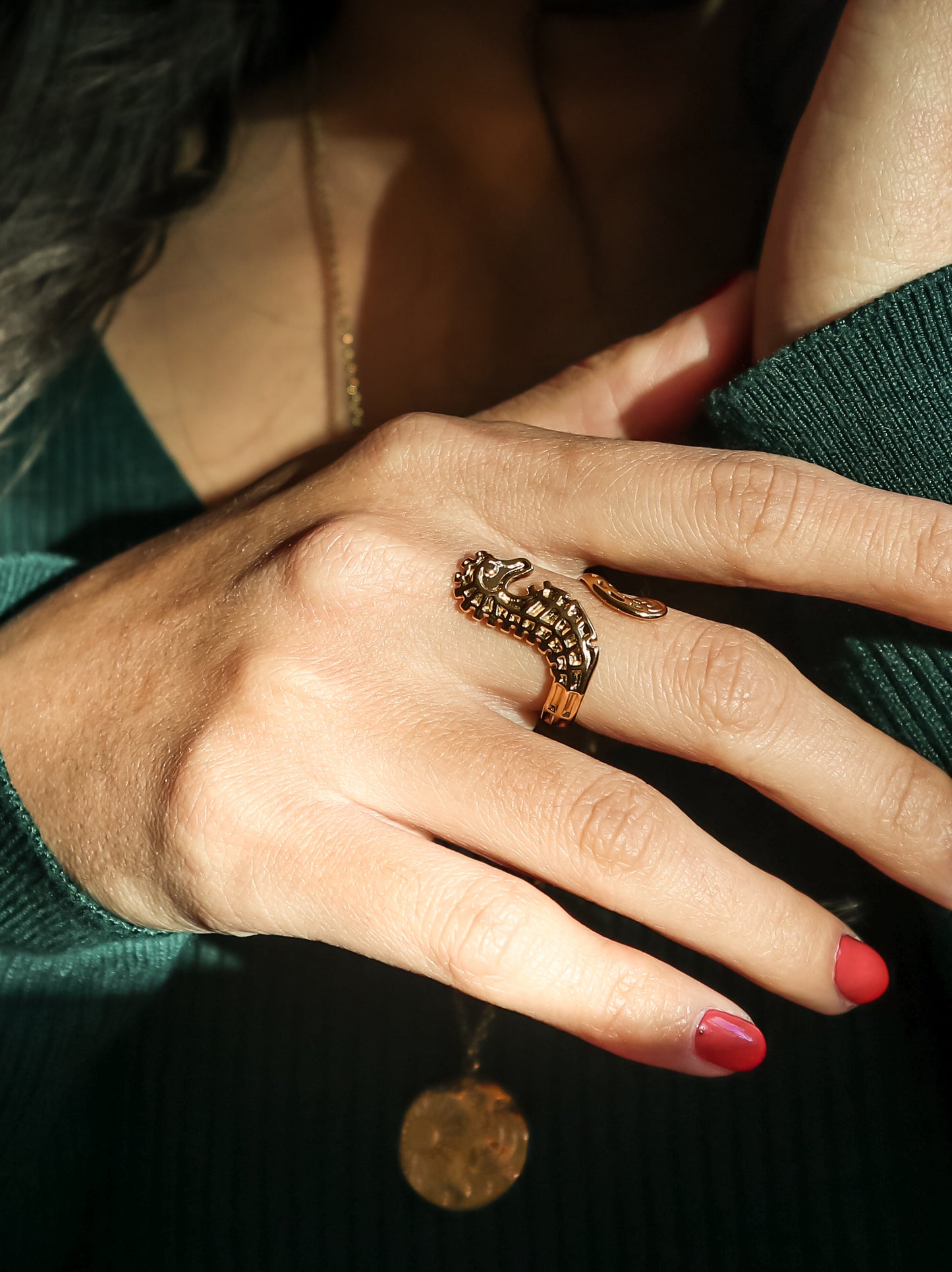 Gold Seahorse Adjustable Ring