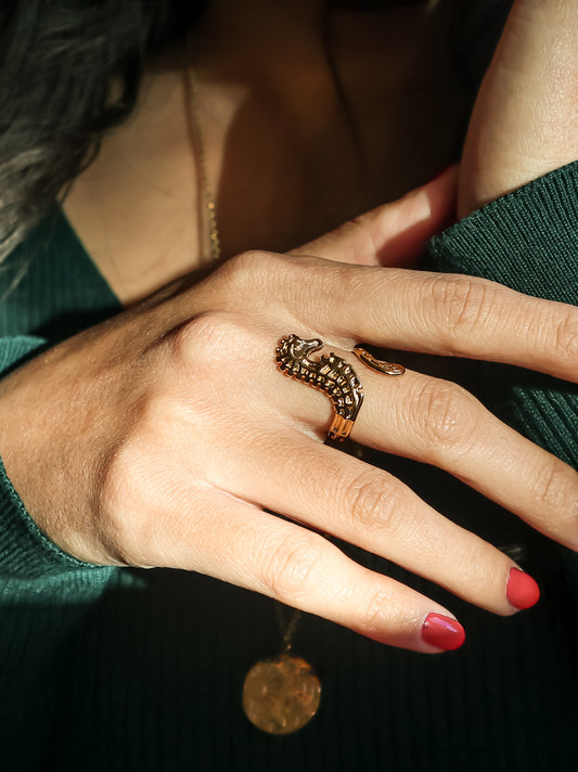 Gold Seahorse Adjustable Ring